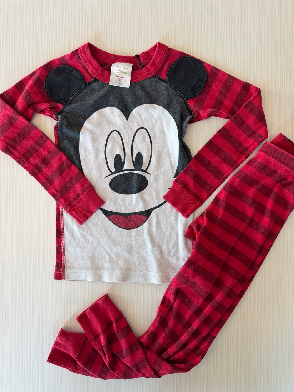 Hanna Andersson Red and Black Mickey Mouse Stripe Pajama Set Size 6-7